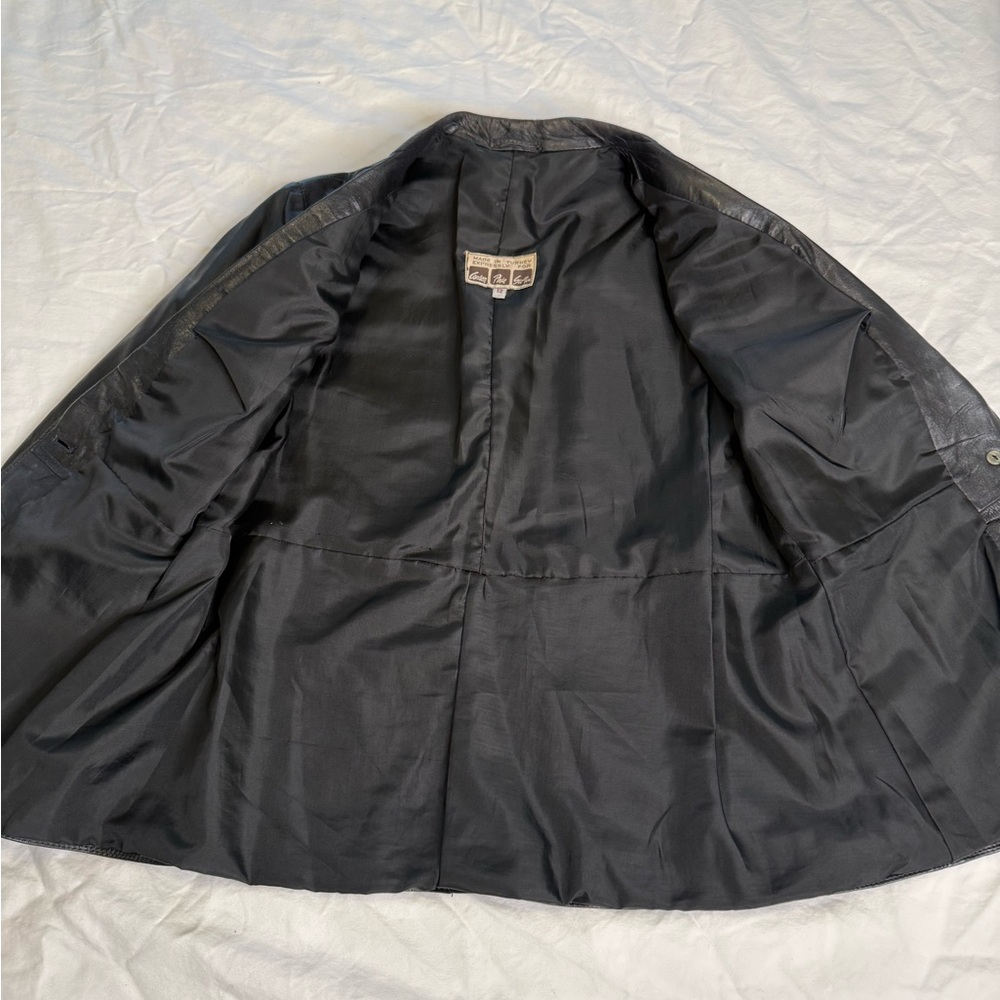 Vintage 90s Black Leather Blazer Minimalist Tailored Jacket M Carson Pirie Scott - Picture 6 of 12